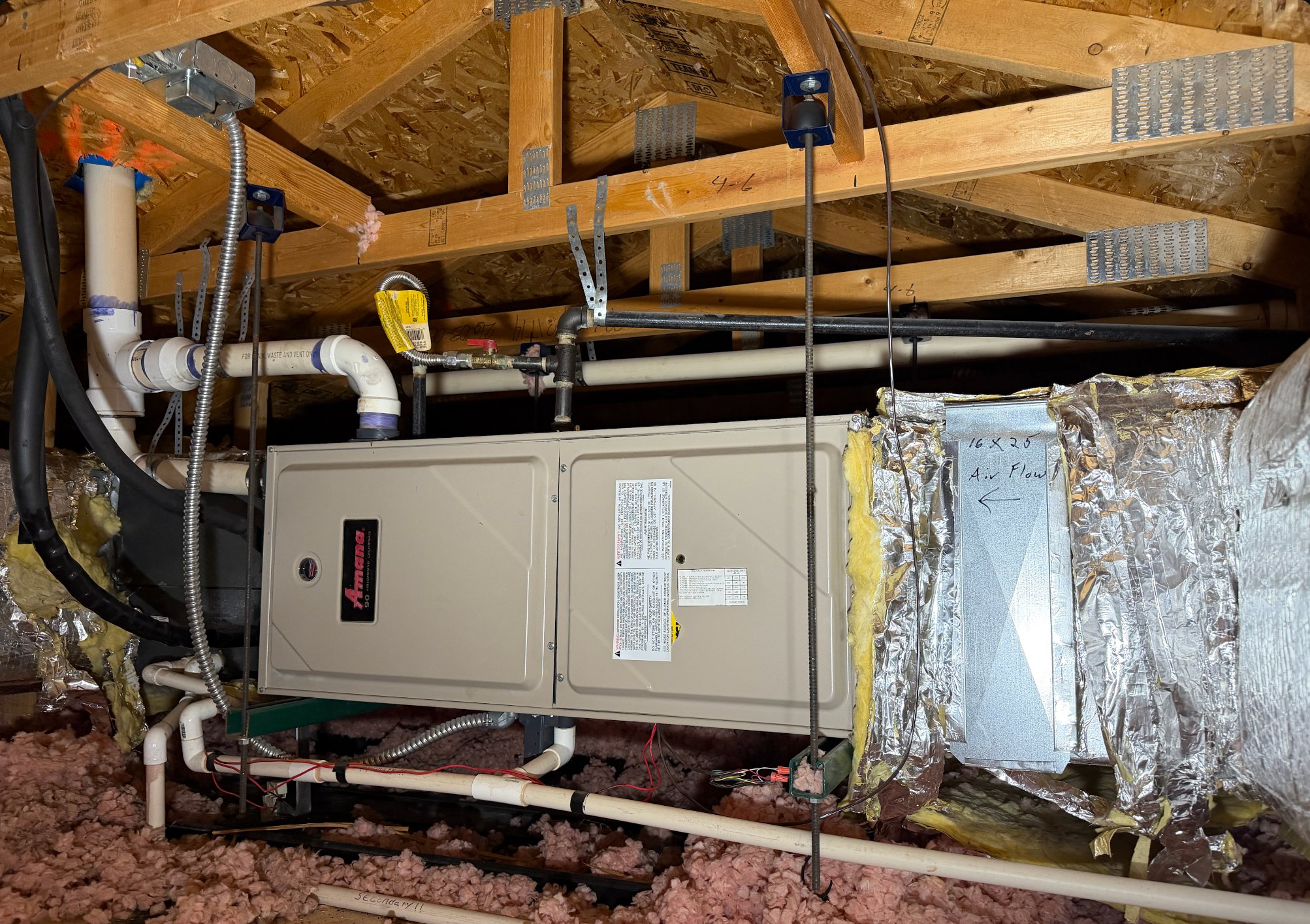 Attic furnace install — Amana unit